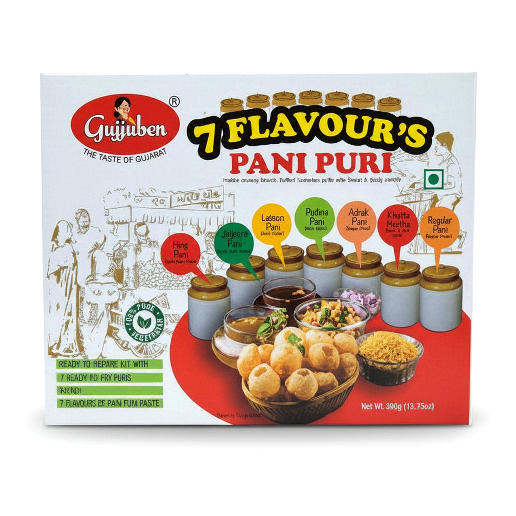 Gujjuben 7 Flavours Pani Puri 390 G - Ready to Eat Foods - Buy Online at Thurga Grocery