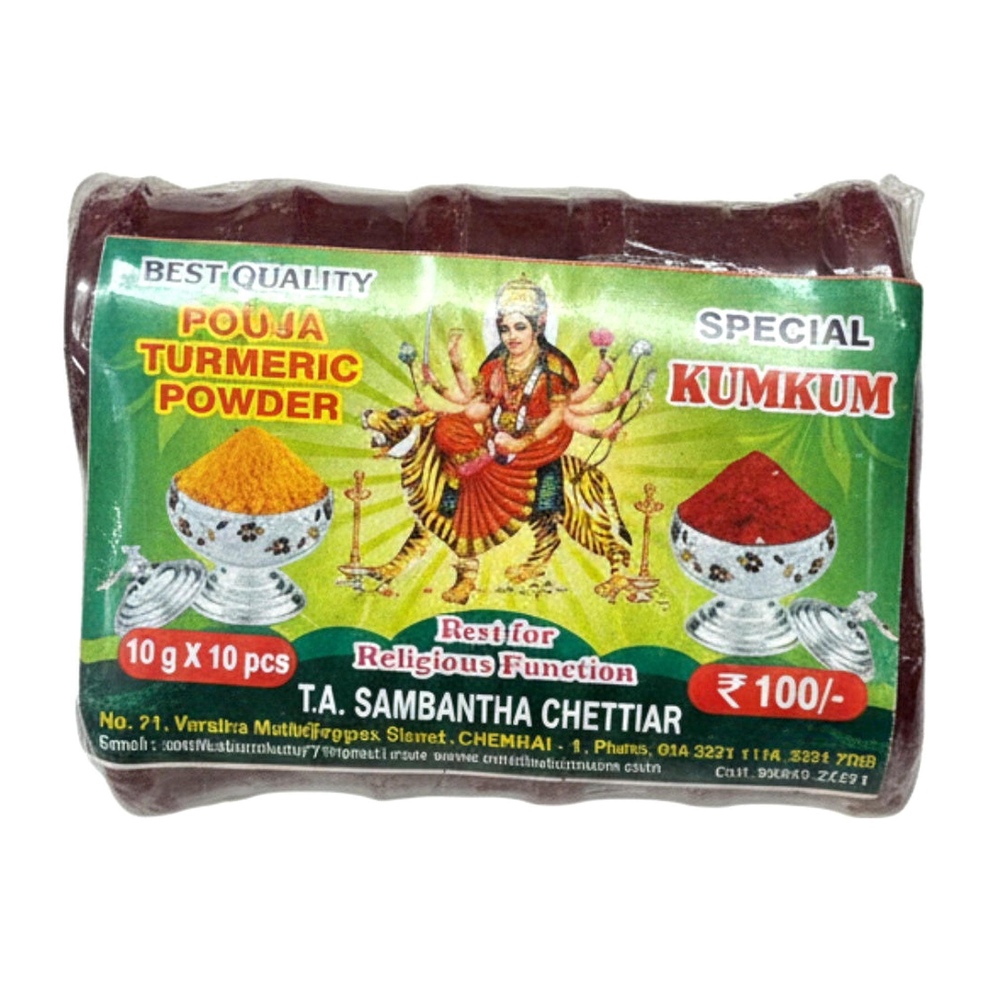 Pooja Tumeric & Kumkum Powder 10G X 10Pcs - Cooking Essential & Kitchen Appliance - Buy Online at Thurga Grocery
