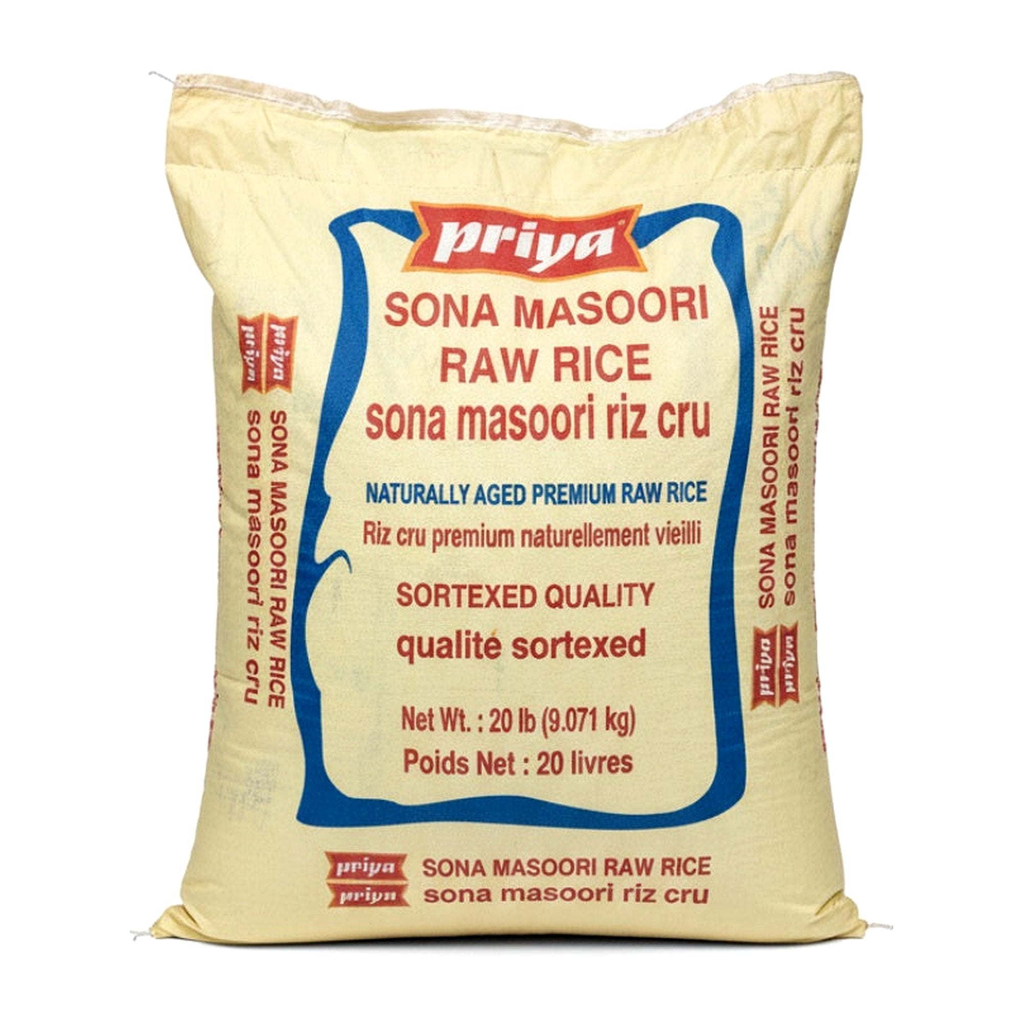 Priya Sona Masoori Raw Rice 20Lb - Rice & Flours - Buy Online at Thurga Grocery